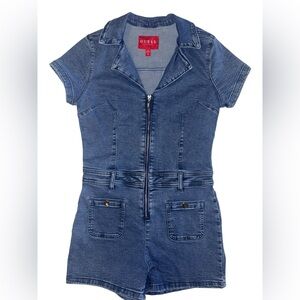 GUESS Denim Short Sleeve Jumpsuit in Blue Wash